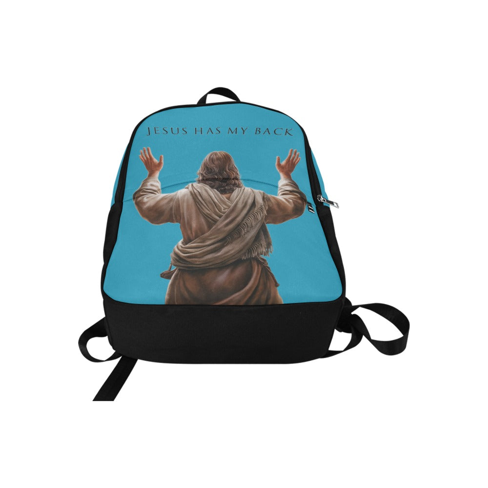 "Jesus Has My Back" Christian Backpack-Black Side Accent (Choose Green or Blue shades)