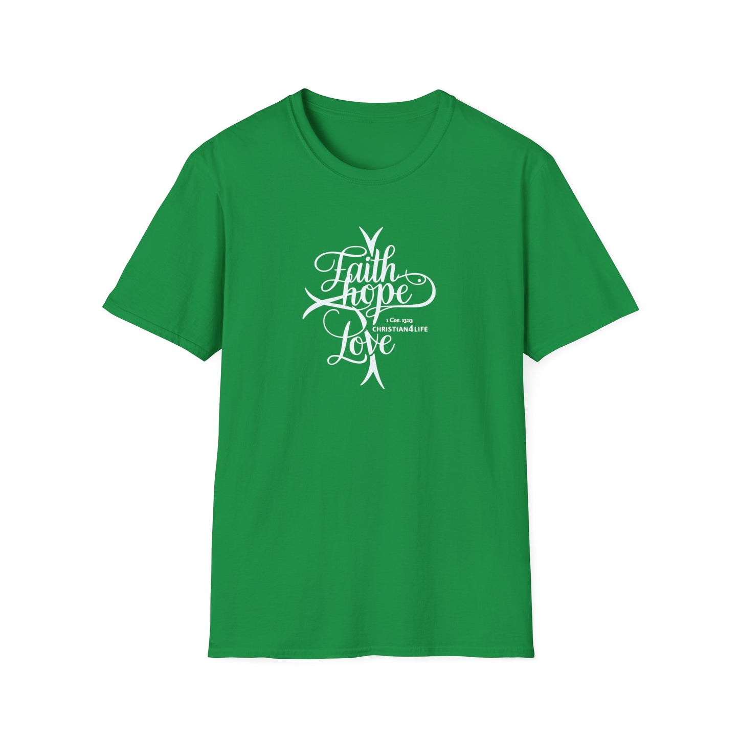 ’Faith Hope Love’ Unisex Christian Cotton Softstyle T-Shirt - Irish Green / S - T-Shirt