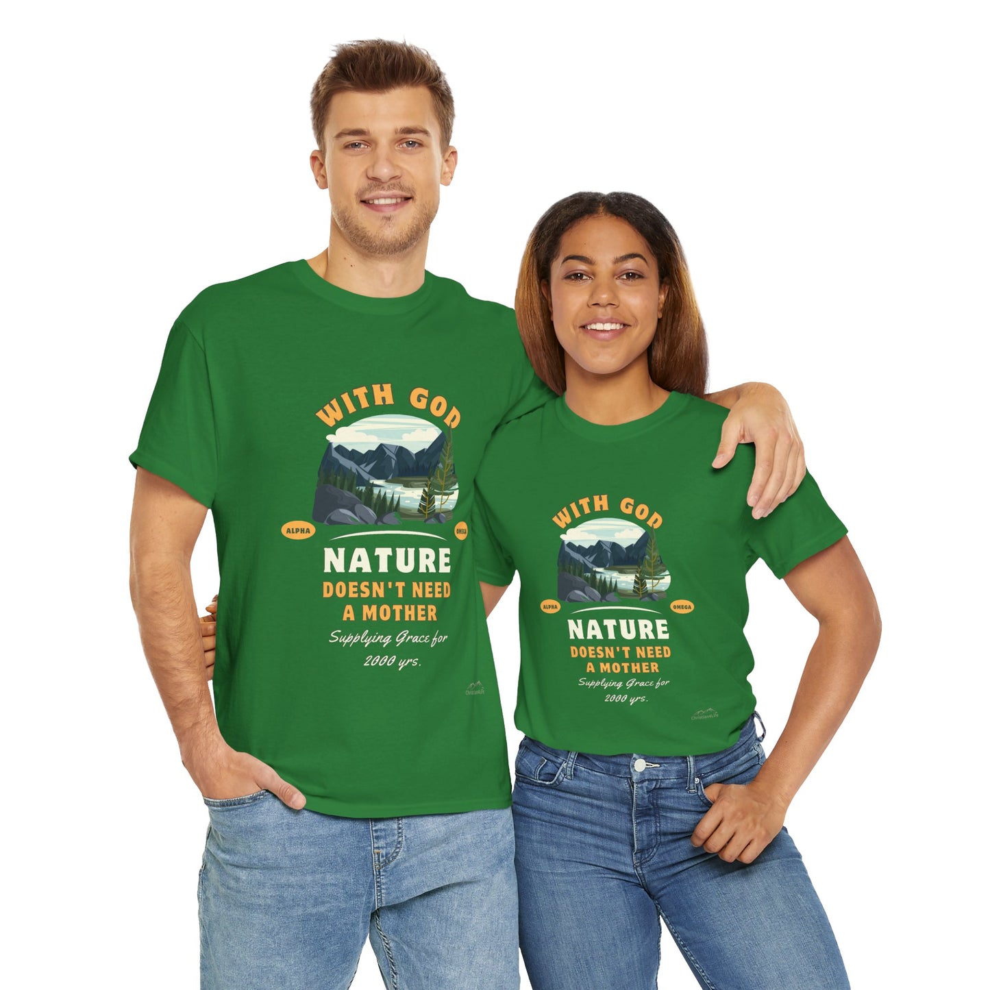 Unisex "With God Nature doesn't need a mother" Heavy Cotton Christian Tee