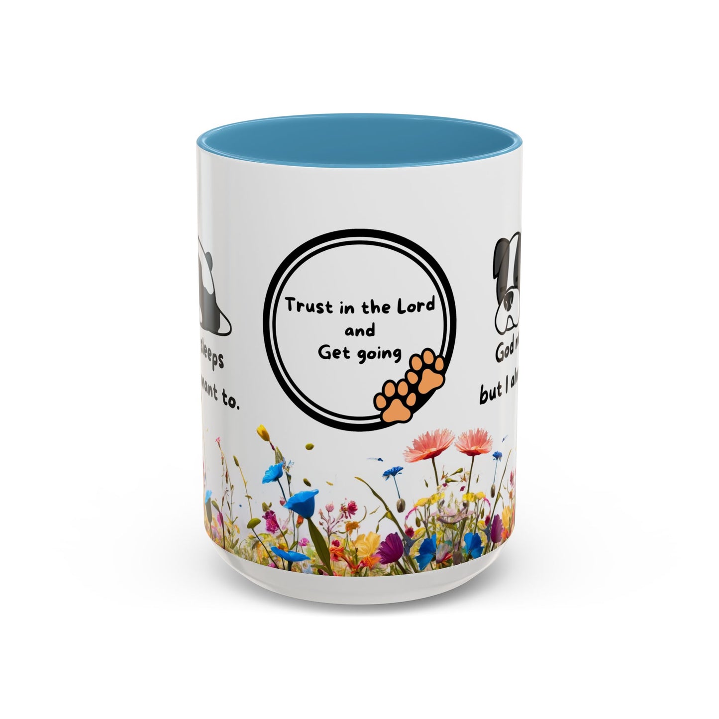 Christian 11oz and 15oz Accent Coffee Mug ’God never sleeps’ (with flowers) - Mug