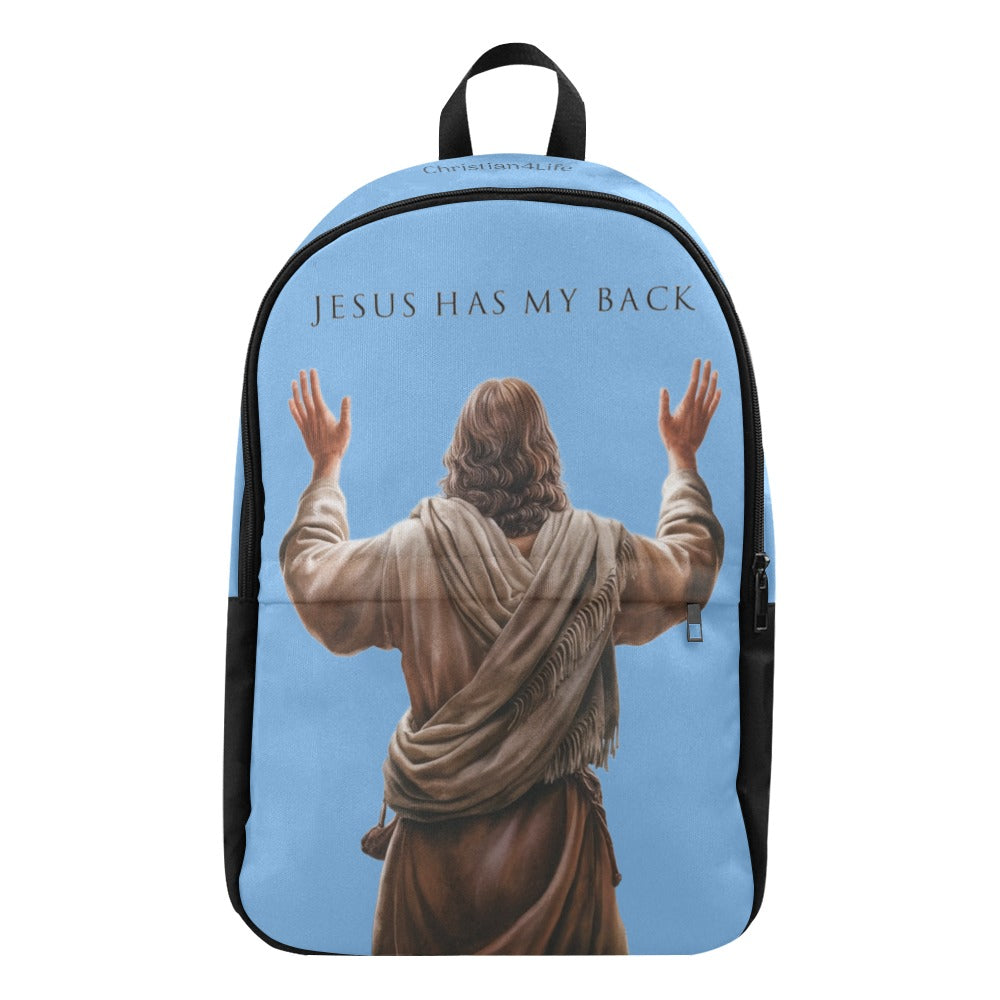 "Jesus Has My Back" Christian Backpack-Black Side Accent (Choose Green or Blue shades)