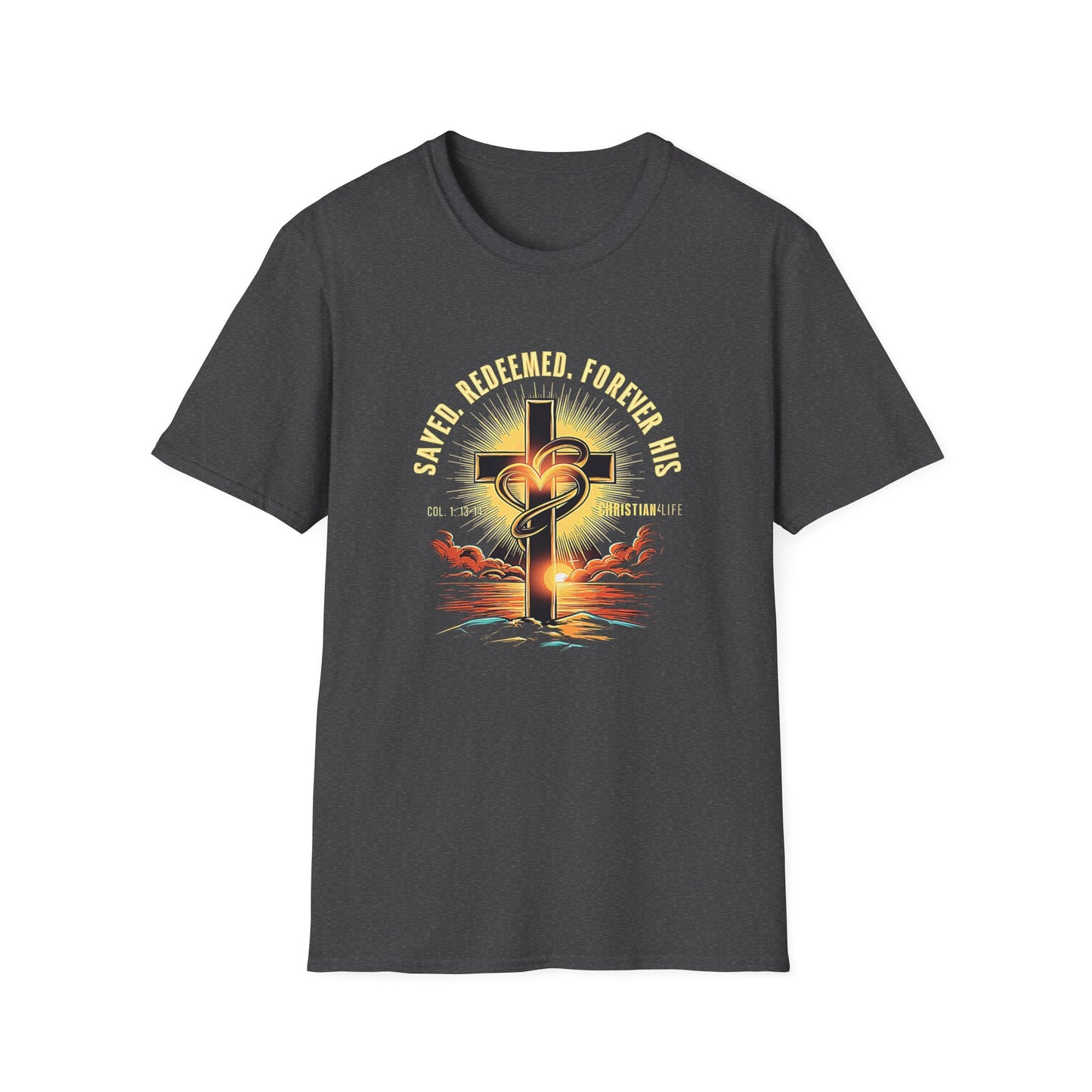 Unisex ’Saved Redeemed Forever His’ Christian Cotton Softstyle T-Shirt - Dark Heather / S - T-Shirt
