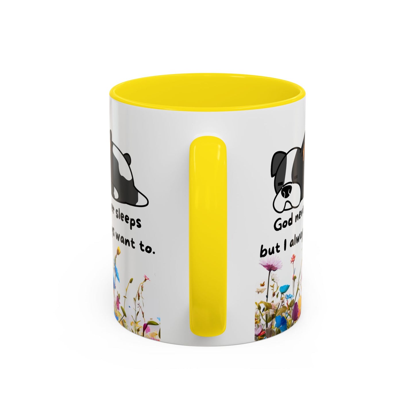 Christian 11oz and 15oz Accent Coffee Mug ’God never sleeps’ (with flowers) - Mug