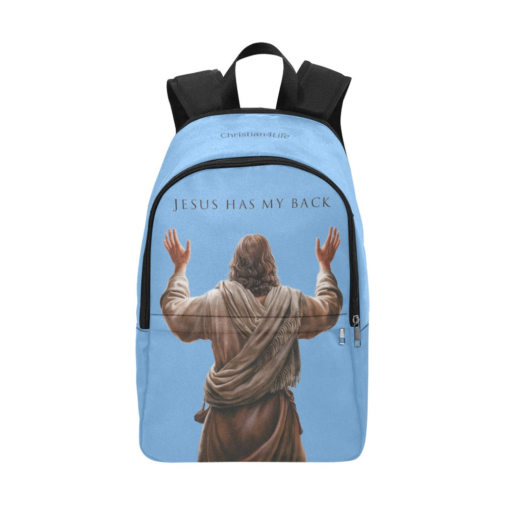 "Jesus Has My Back" design Christian Backpack (Choose Blue Shade)