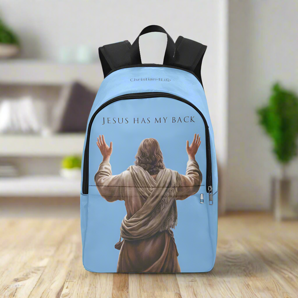 "Jesus Has My Back" design Christian Backpack (Choose Blue Shade)