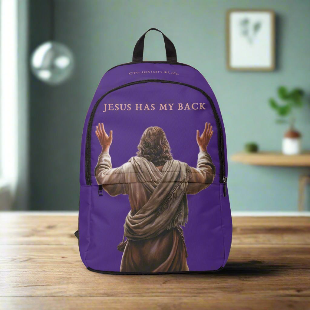 ’Jesus Has My Back’ Graphic design Christian Backpack (purple) - One size - Bags