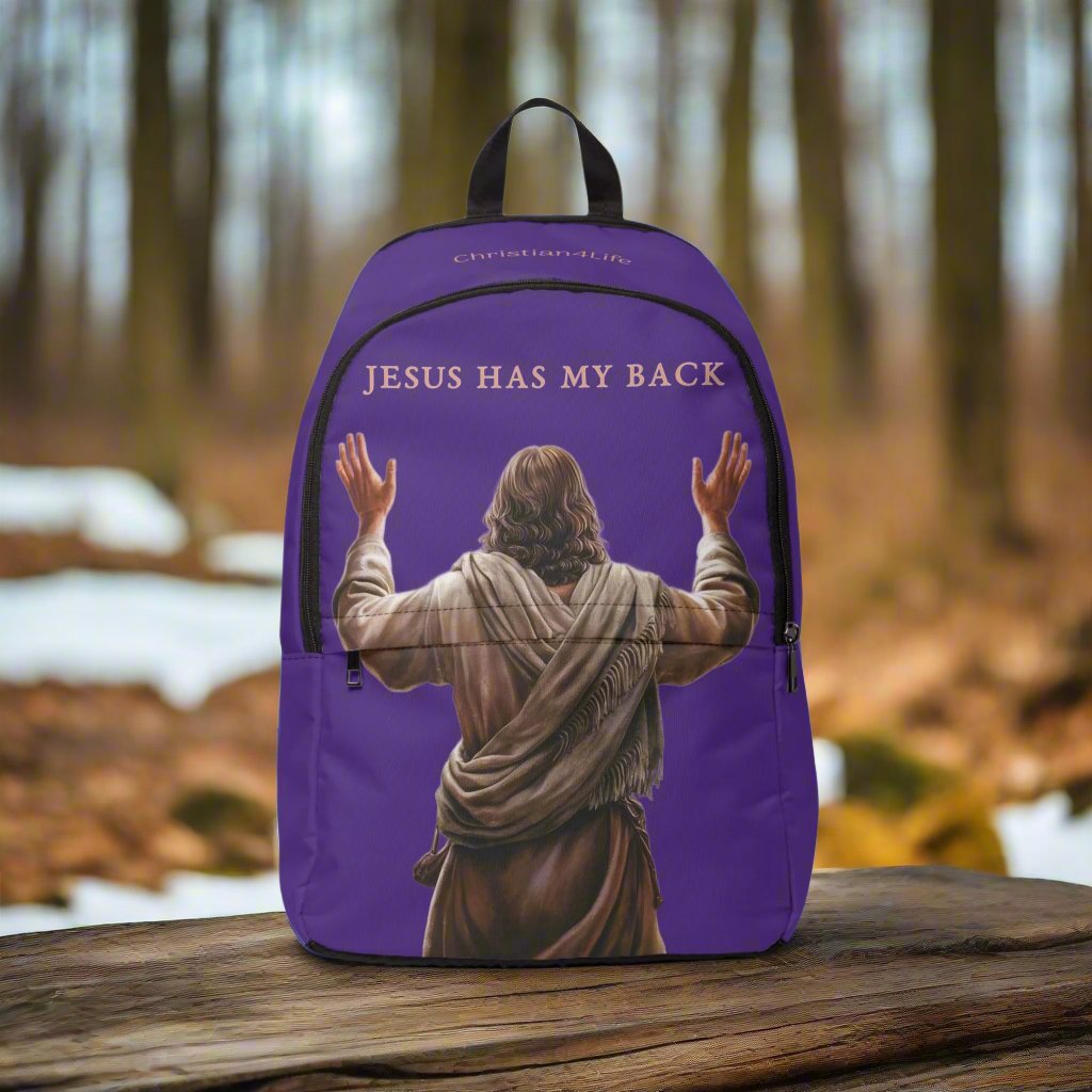 ’Jesus Has My Back’ Graphic design Christian Backpack (purple) - One size - Bags