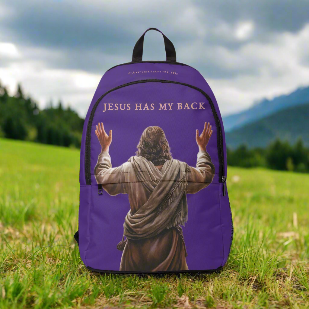 ’Jesus Has My Back’ Graphic design Christian Backpack (purple) - One size - Bags