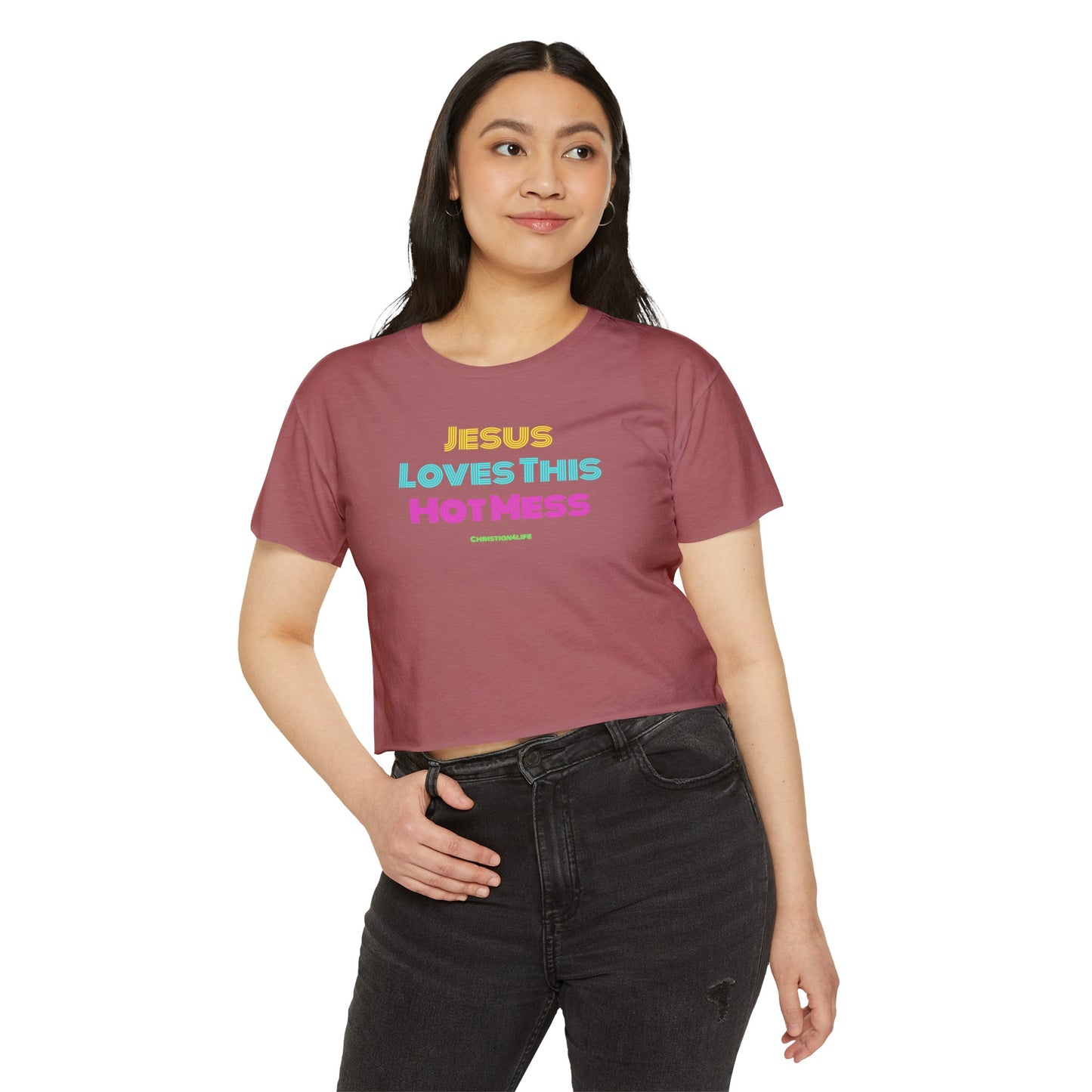 Jesus Loves this Hot Mess -Women’s Festival Crop Top - T-Shirt