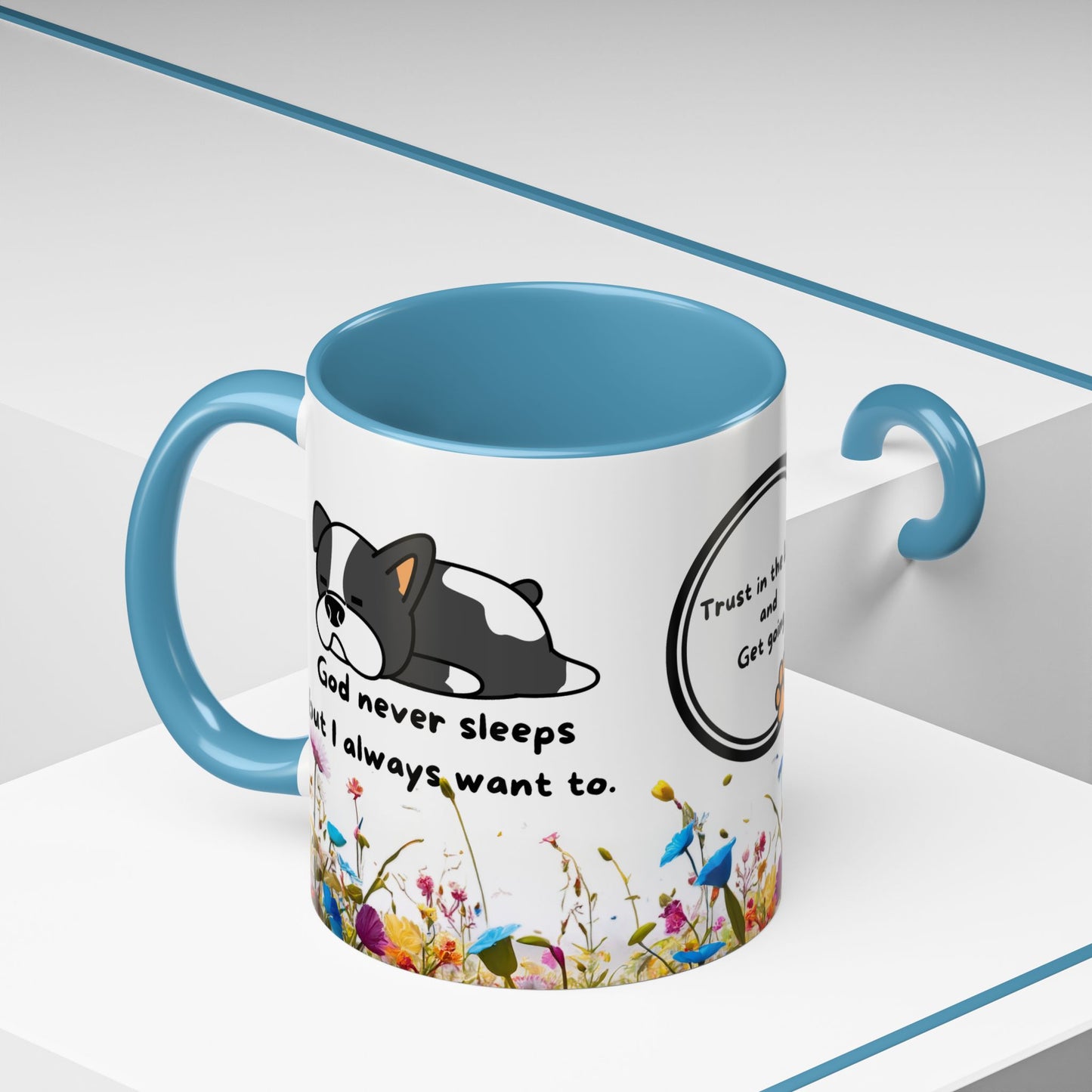 Christian 11oz and 15oz Accent Coffee Mug ’God never sleeps’ (with flowers) - Mug