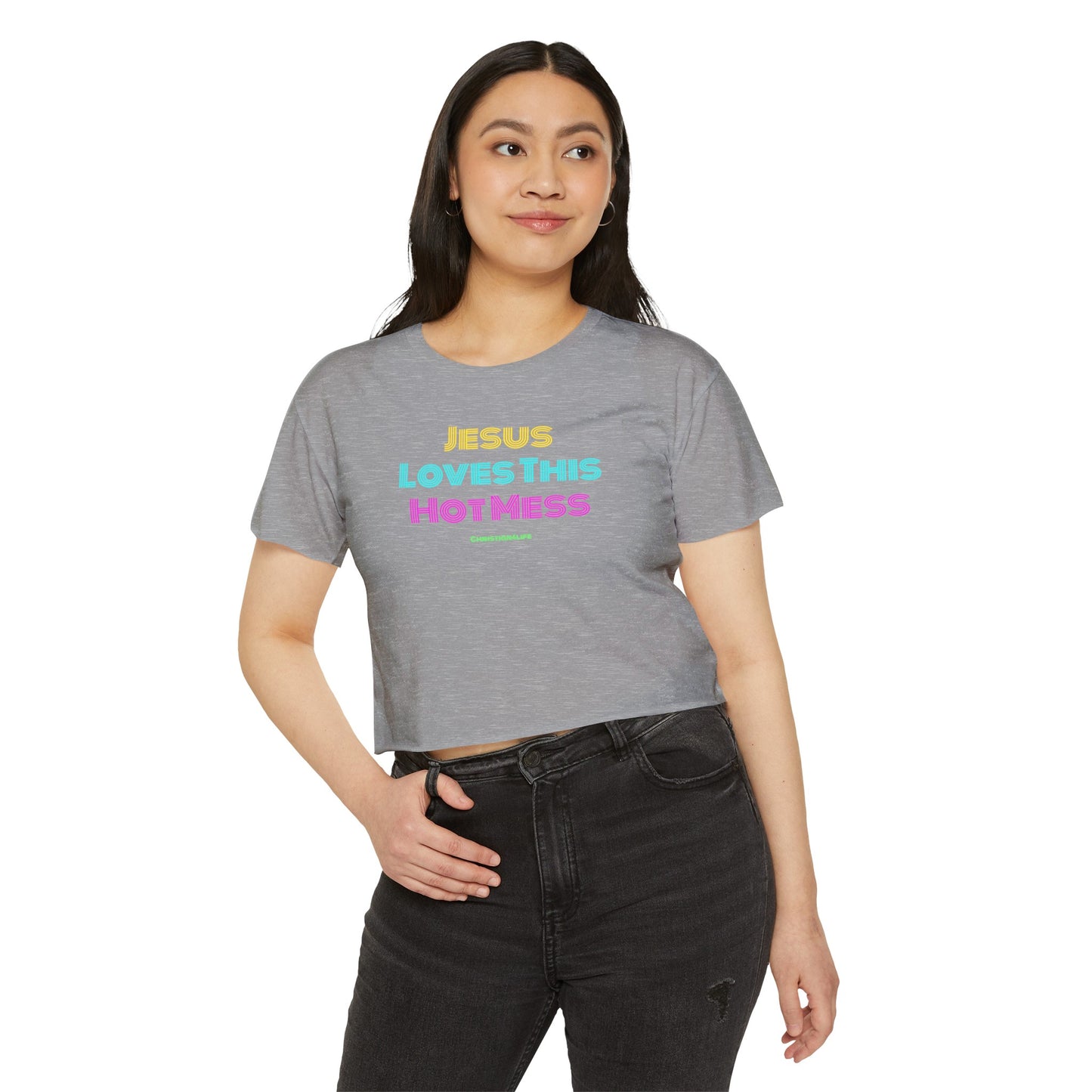 Jesus Loves this Hot Mess -Women’s Festival Crop Top - T-Shirt