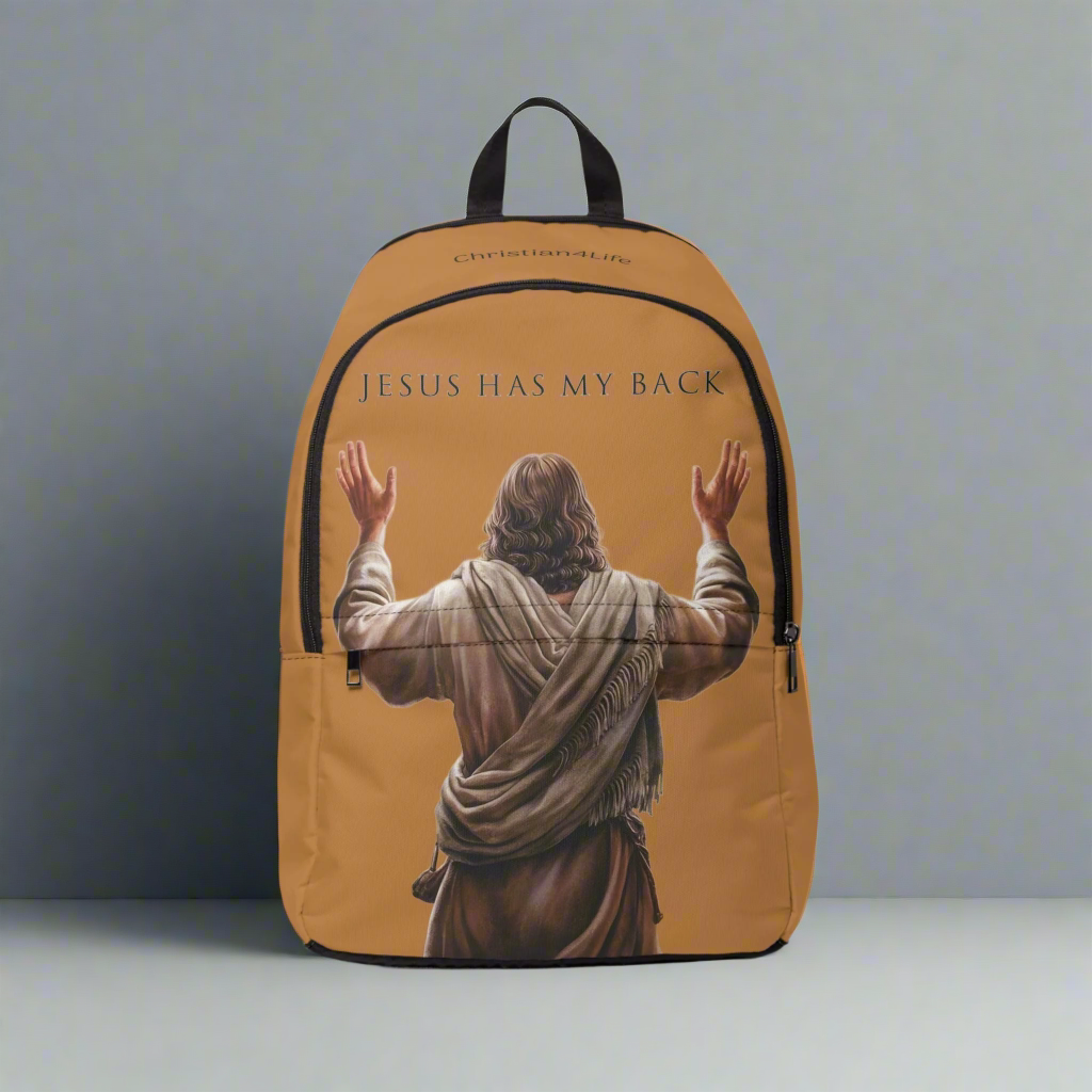 ’Jesus Has My Back’ Graphic design Christian Backpack (light brown) - One size - Bags