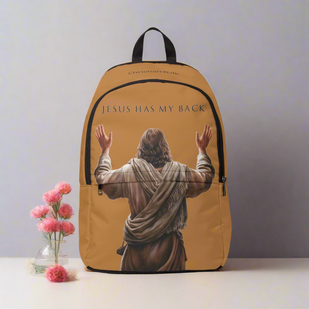 ’Jesus Has My Back’ Graphic design Christian Backpack (light brown) - One size - Bags