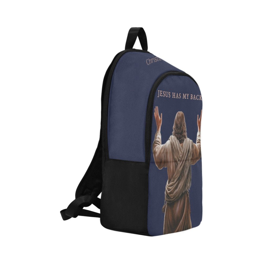 "Jesus Has My Back" Christian Backpack-Black Side Accent (Choose Green or Blue shades)