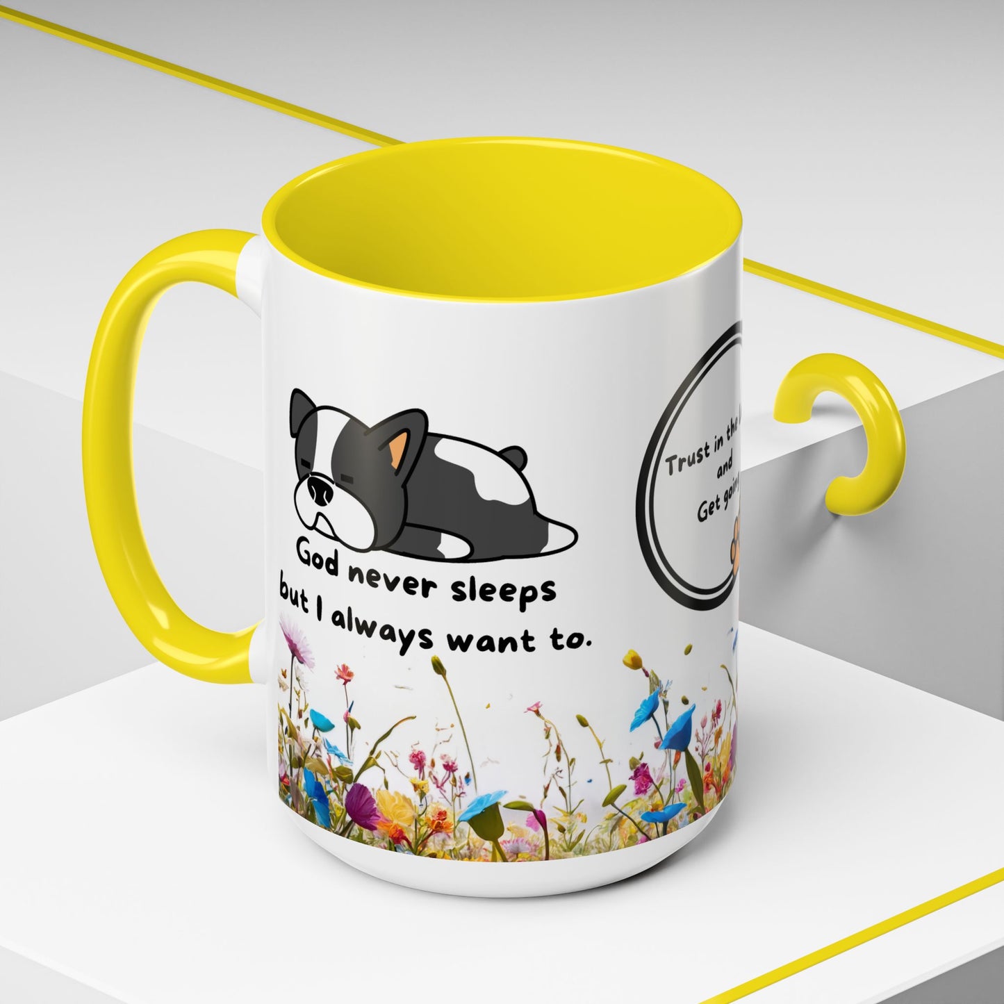 Christian 11oz and 15oz Accent Coffee Mug ’God never sleeps’ (with flowers) - Mug