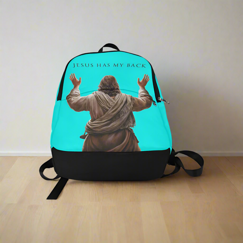 "Jesus Has My Back" design Christian Backpack (Choose Blue Shade)