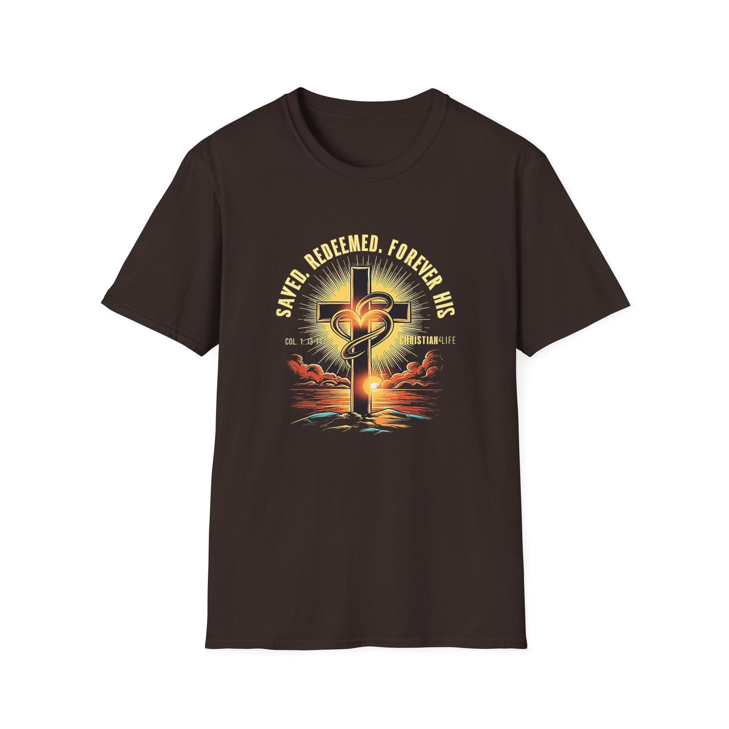 Unisex ’Saved Redeemed Forever His’ Christian Cotton Softstyle T-Shirt - Dark Chocolate / M - T-Shirt