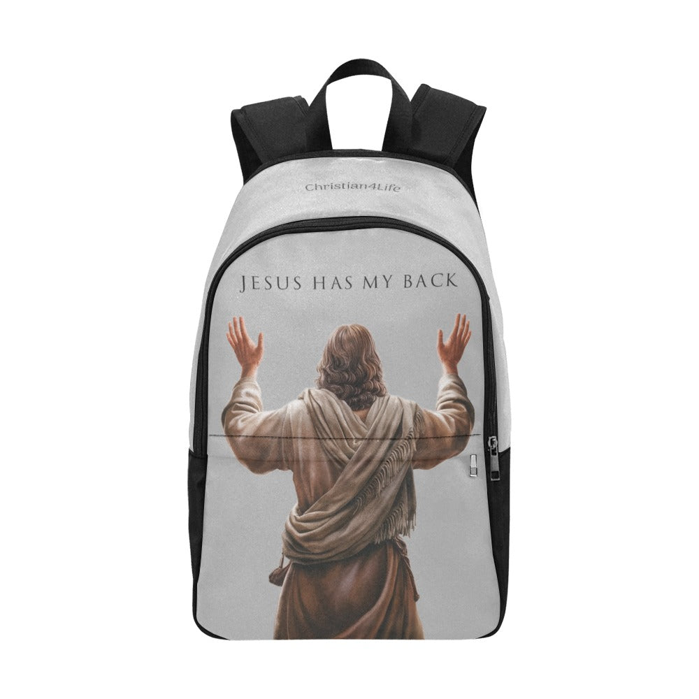 "Jesus Has My Back" Christian Backpack-Black Side Accent (Choose White or Grey shades)