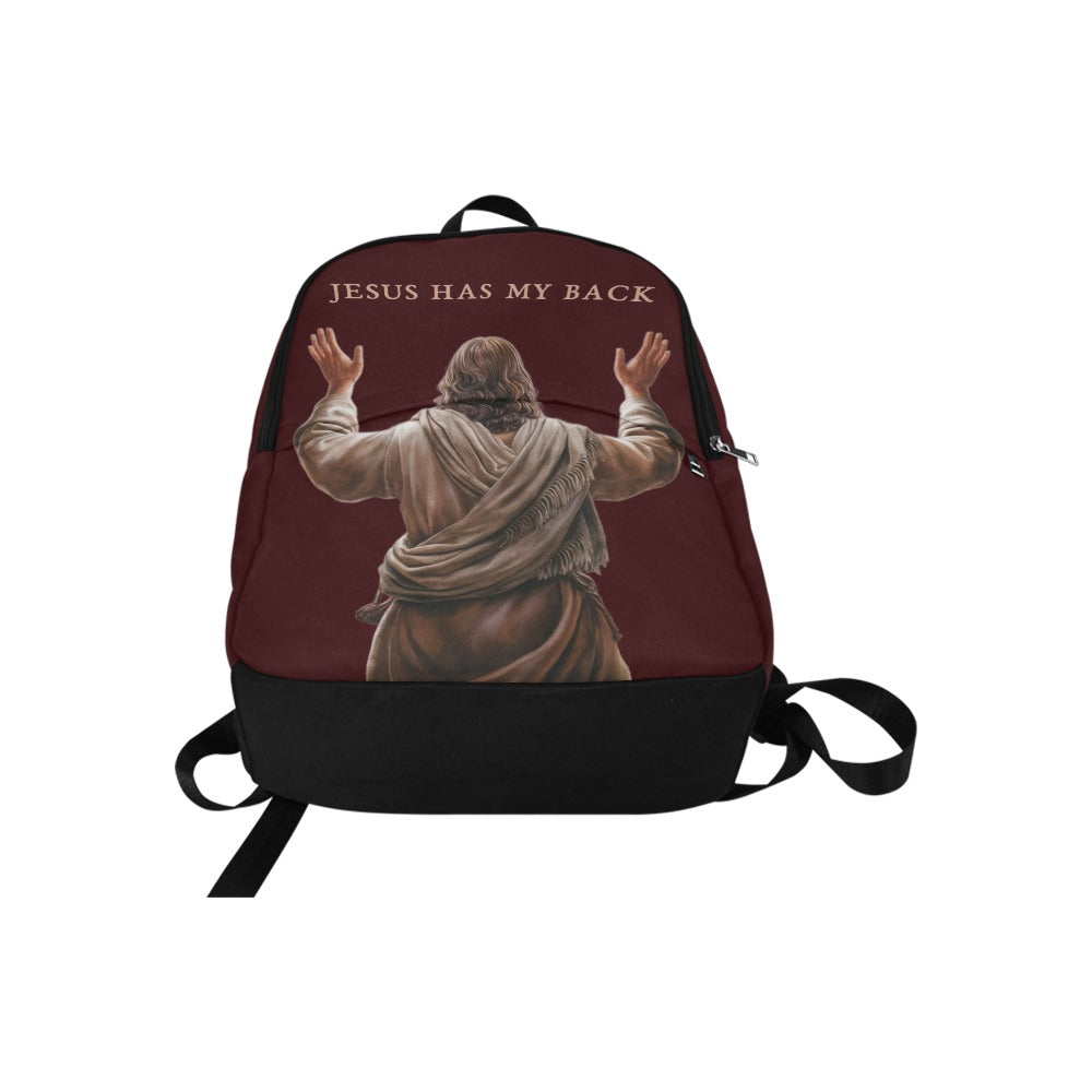 "Jesus Has My Back" Graphic design Christian Backpack (Choose Brown Shade)