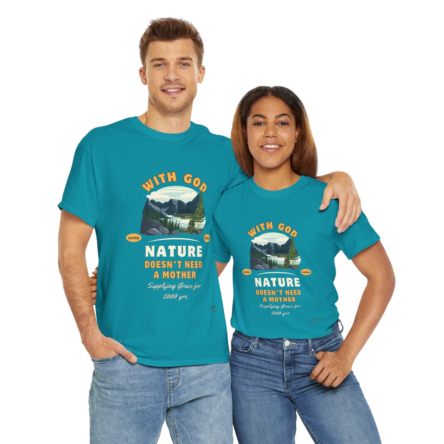 Unisex "With God Nature doesn't need a mother" Heavy Cotton Christian Tee