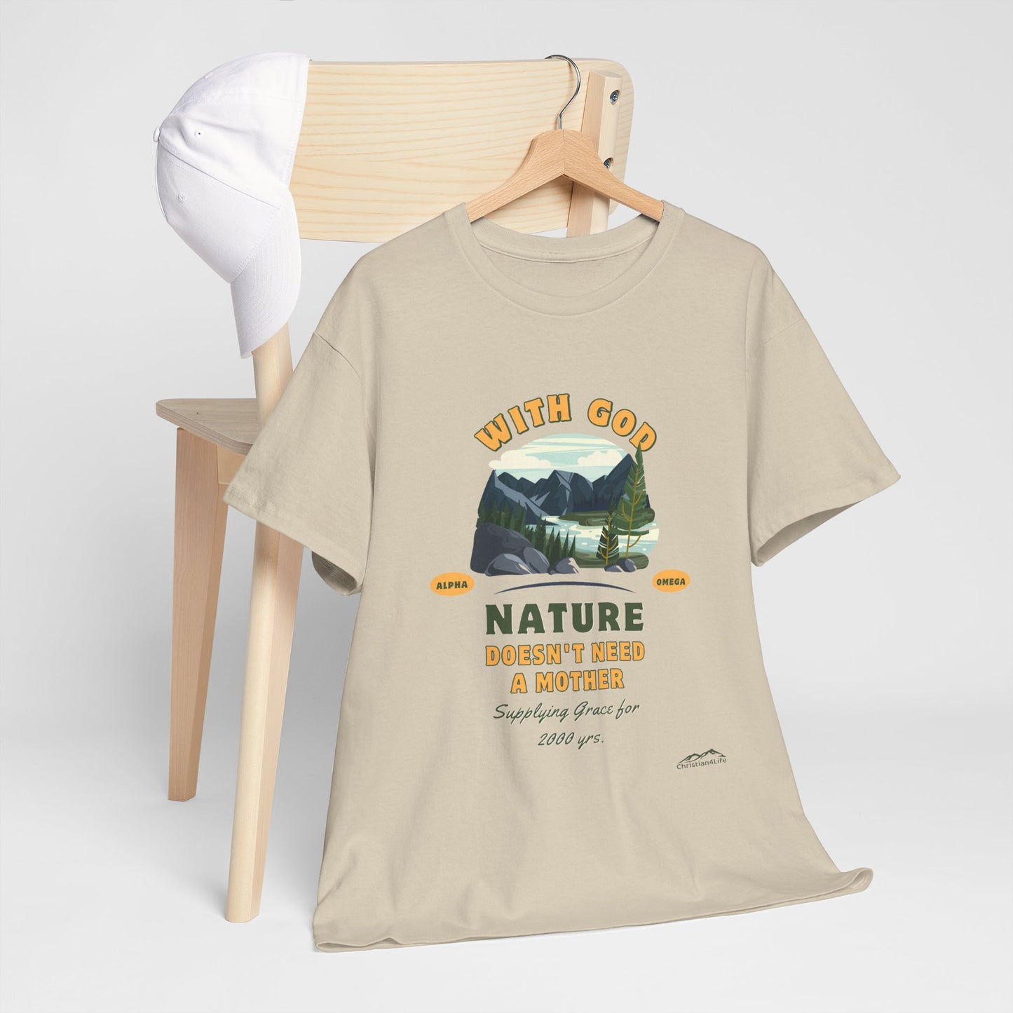 Unisex "With God Nature doesn't need a mother" Heavy Cotton Christian Tee