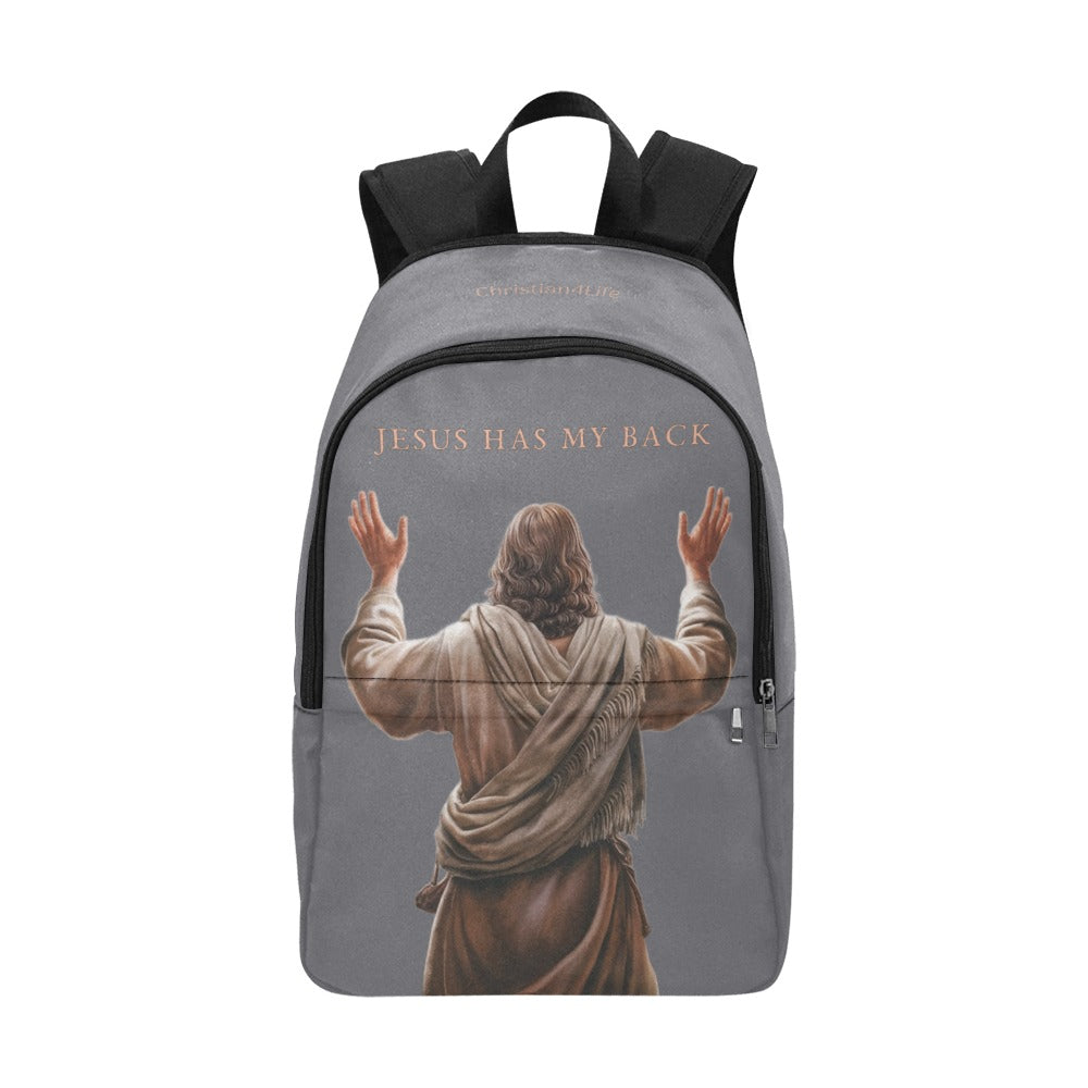 "Jesus Has My Back" Graphic design Christian Backpack (Choose Grey Shade)