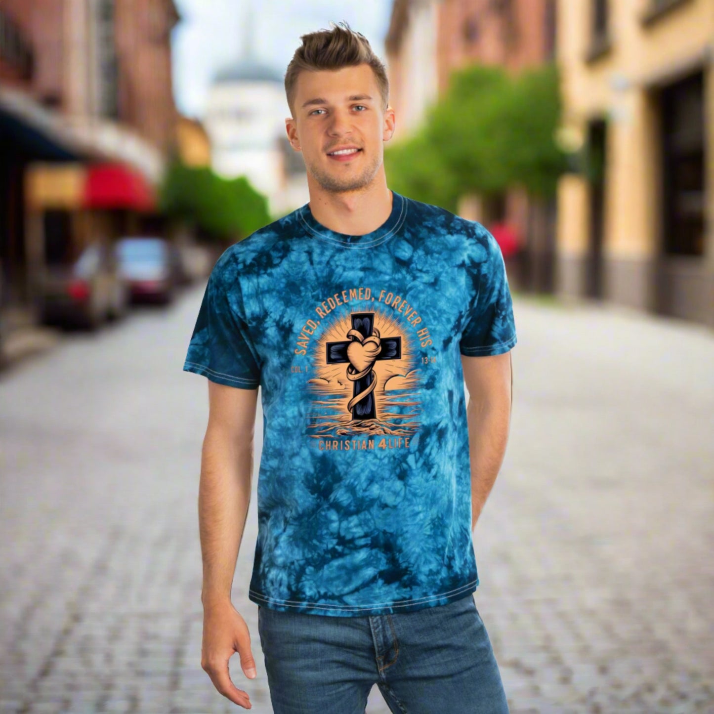 Unisex ’Saved Redeemed Forever His’ Christian Tie-Dye style T-shirt - T-Shirt