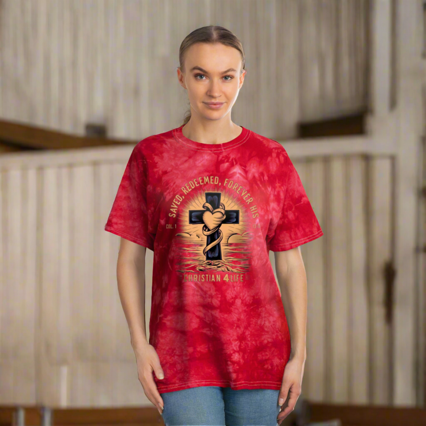 Unisex ’Saved Redeemed Forever His’ Christian Tie-Dye style T-shirt - T-Shirt