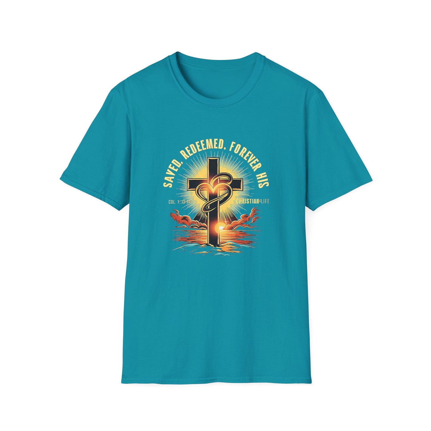 Unisex ’Saved Redeemed Forever His’ Christian Cotton Softstyle T-Shirt - Tropical Blue / S - T-Shirt