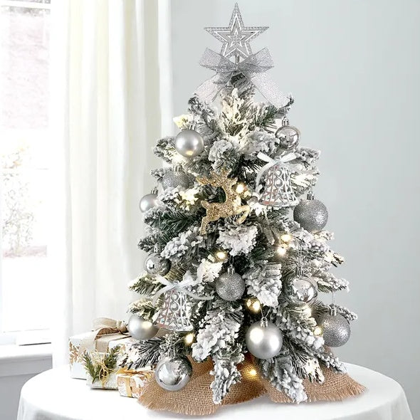 22in Tabletop Christmas Trees With Lights Christmas Ornaments Decorations & snow - Silver - Home Decor