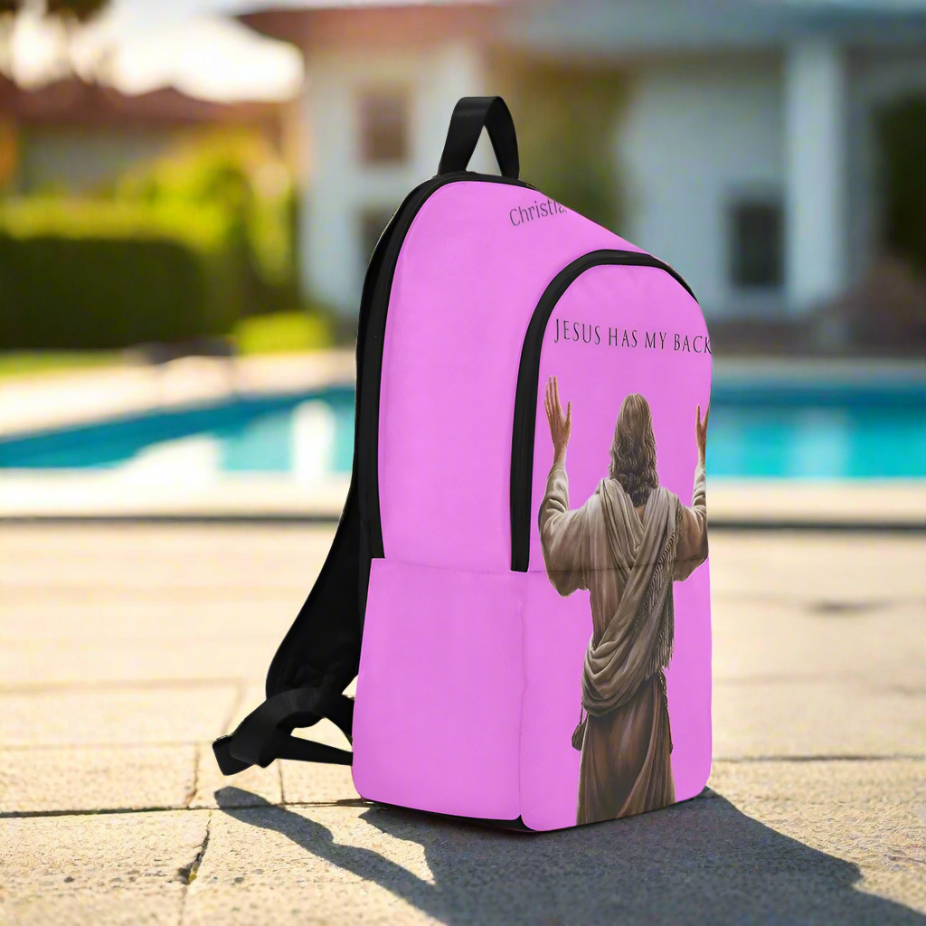 "Jesus Has My Back" Christian Backpack (Choose Pink Shade)