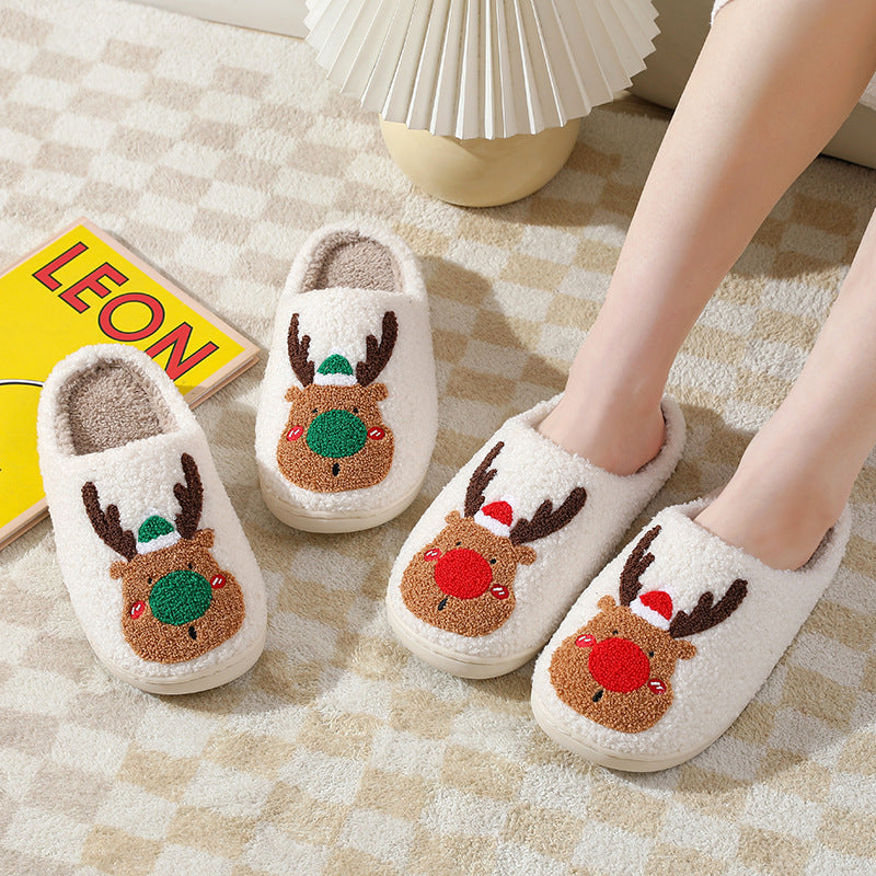 Christmas Winter Home Slippers Elk Soft Cozy Bedroom Slipper - Slippers