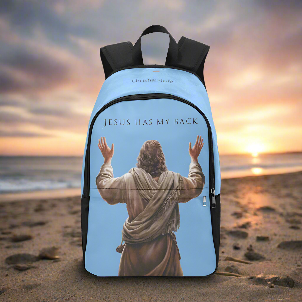 "Jesus Has My Back" Christian Backpack-Black Side Accent (Choose Green or Blue shades)