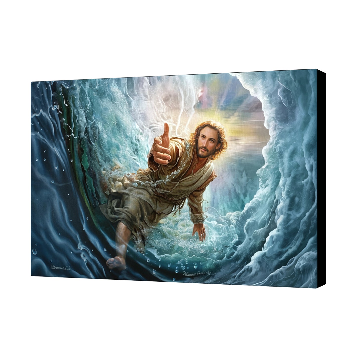 Jesus Reaches Down to Rescue and Lift You Out of the Water - Christian Gallery Wrapped Canvas Wall Art Print