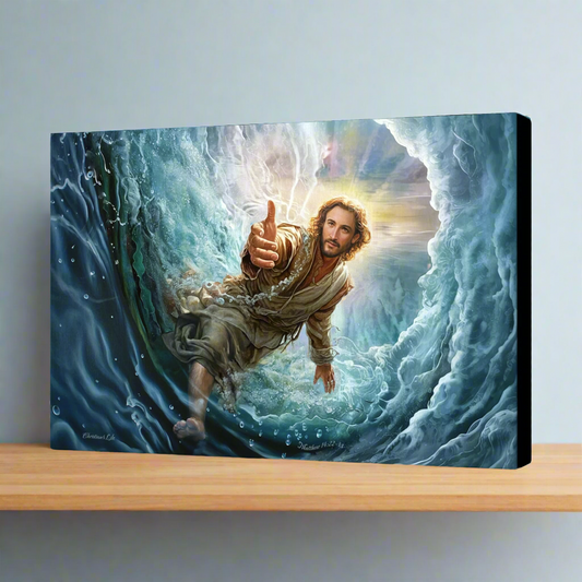 Jesus Reaches Down to Rescue and Lift You Out of the Water - Christian Gallery Wrapped Canvas Wall Art Print