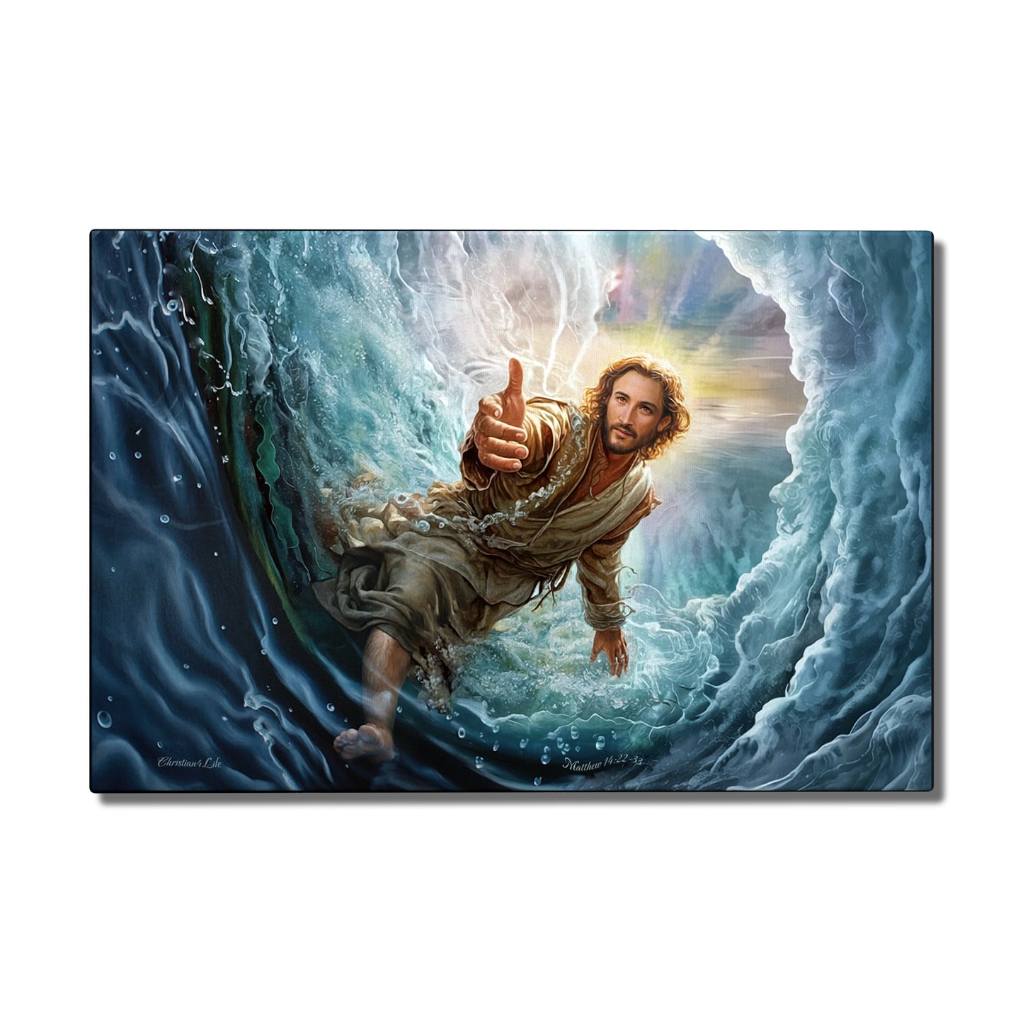 Jesus Reaches Down to Rescue and Lift You Out of the Water - Christian Gallery Wrapped Canvas Wall Art Print