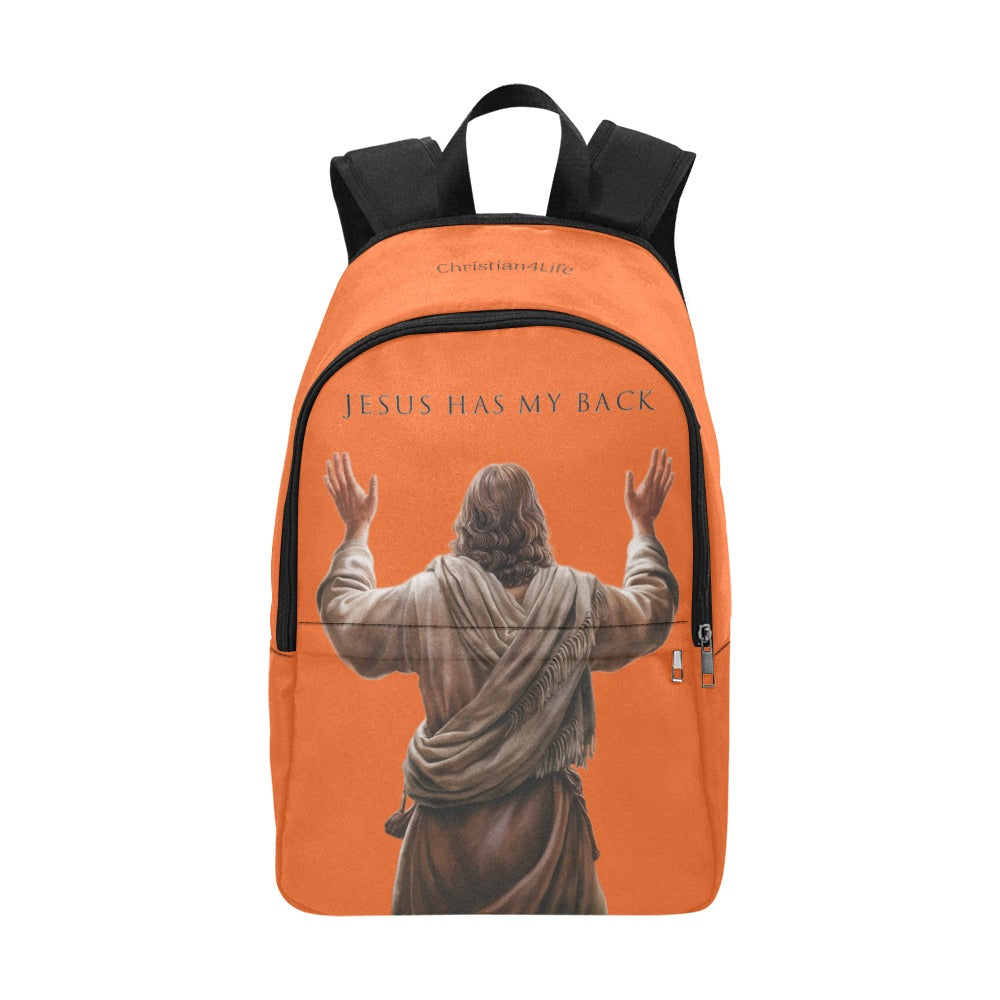 "Jesus Has My Back" Graphic design Christian Backpack (Choose Orange Shade)