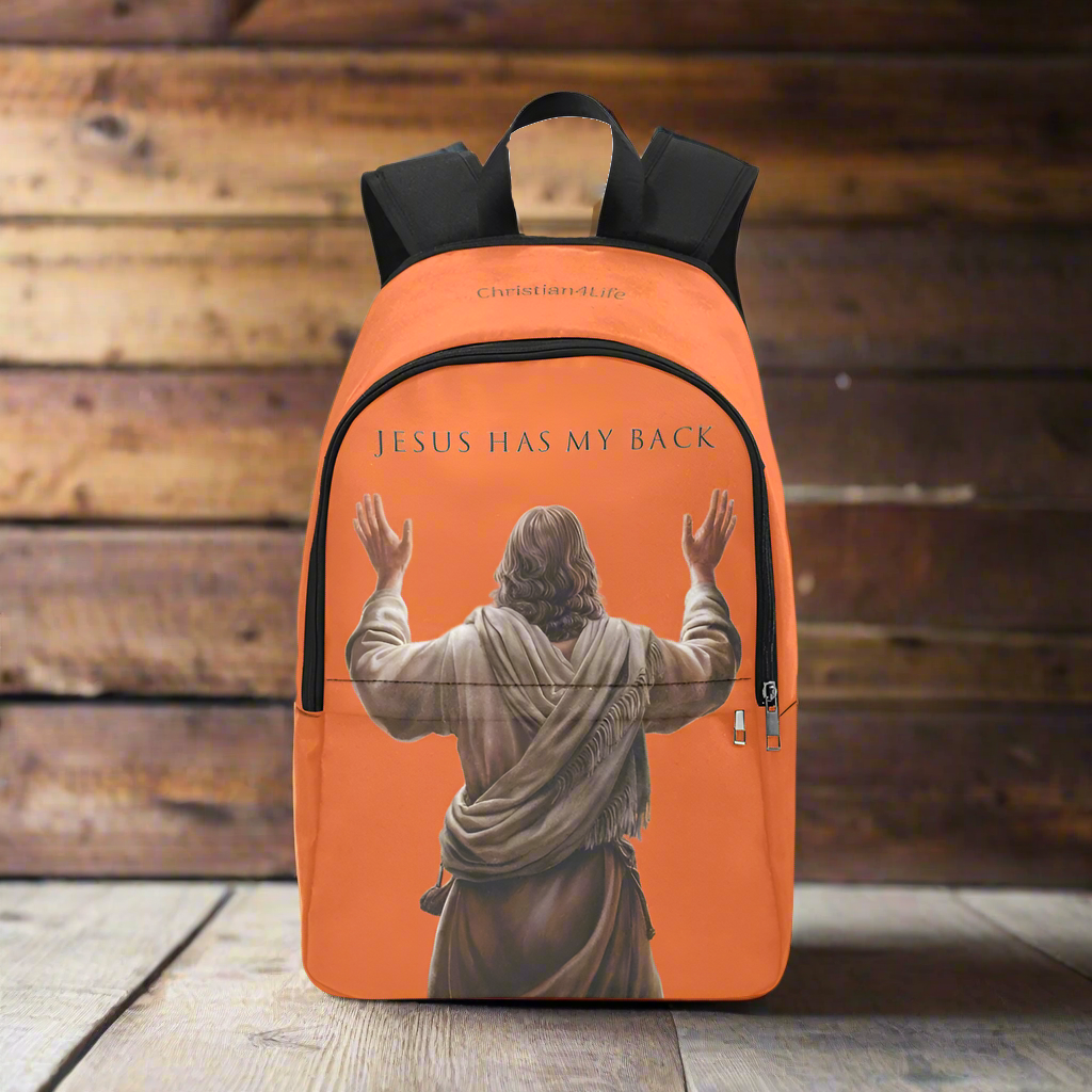"Jesus Has My Back" Graphic design Christian Backpack (Choose Orange Shade)