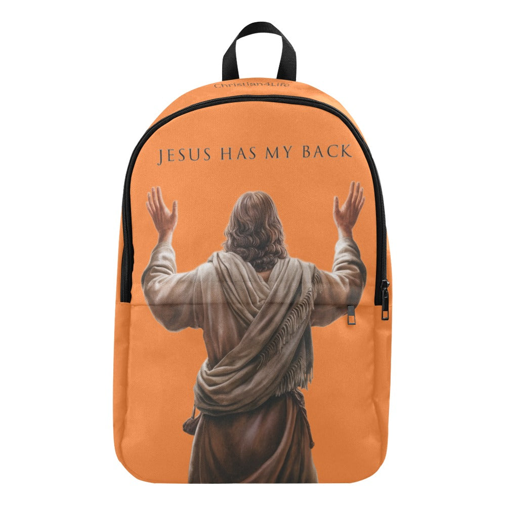 "Jesus Has My Back" Graphic design Christian Backpack (Choose Orange Shade)