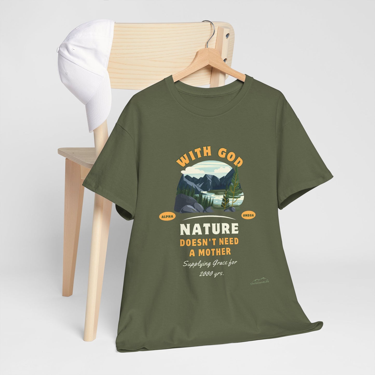 Unisex "With God Nature doesn't need a mother" Heavy Cotton Christian Tee