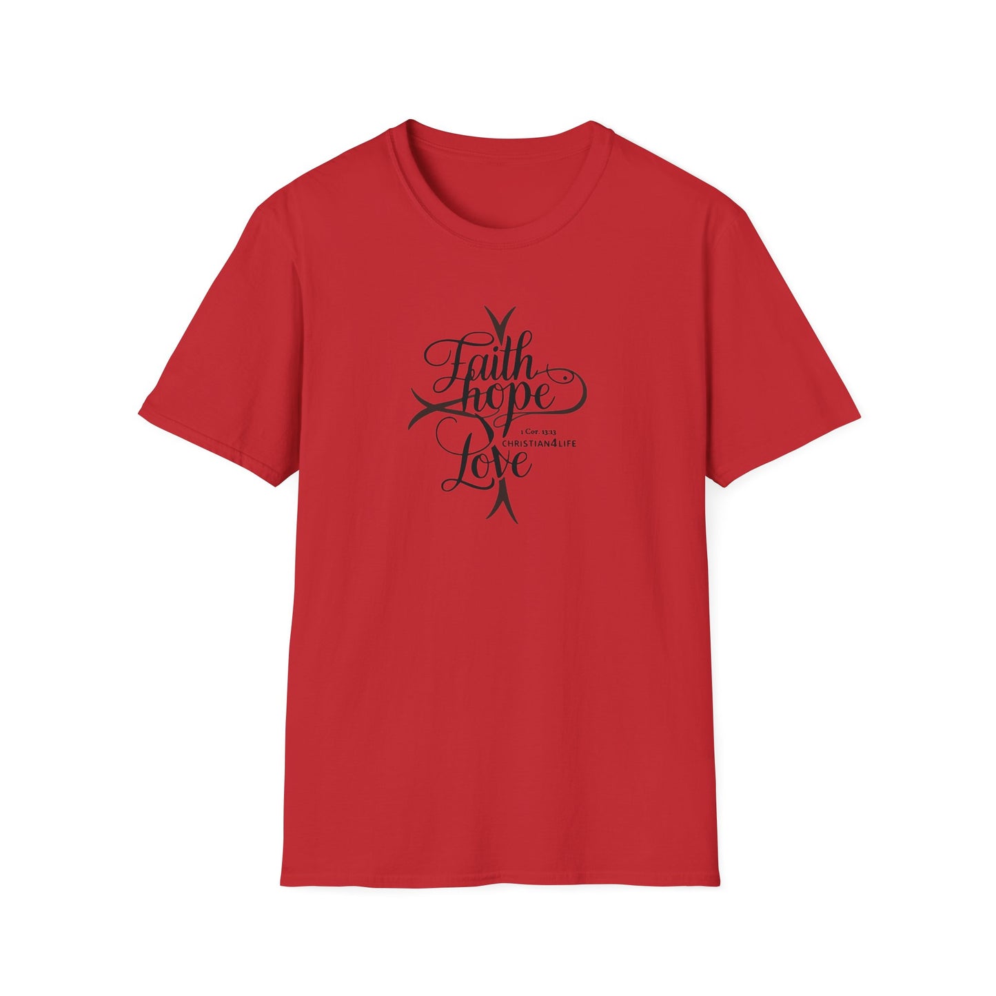 ’Faith Hope Love’ Unisex Christian Cotton Softstyle T-Shirt - Red / S - T-Shirt