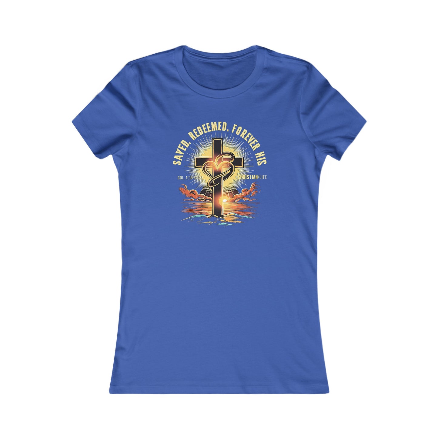 Women’s ’Saved Redeemed Forever His’ inspirational style Christian t-shirt - S / True Royal - T-Shirt