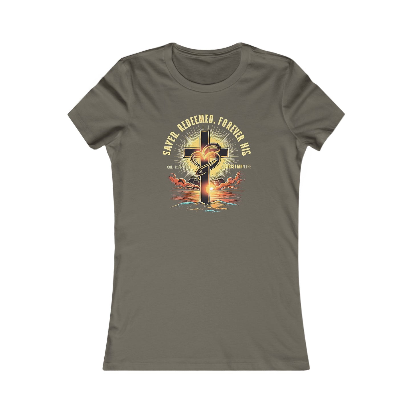 Women’s ’Saved Redeemed Forever His’ inspirational style Christian t-shirt - XL / Army - T-Shirt