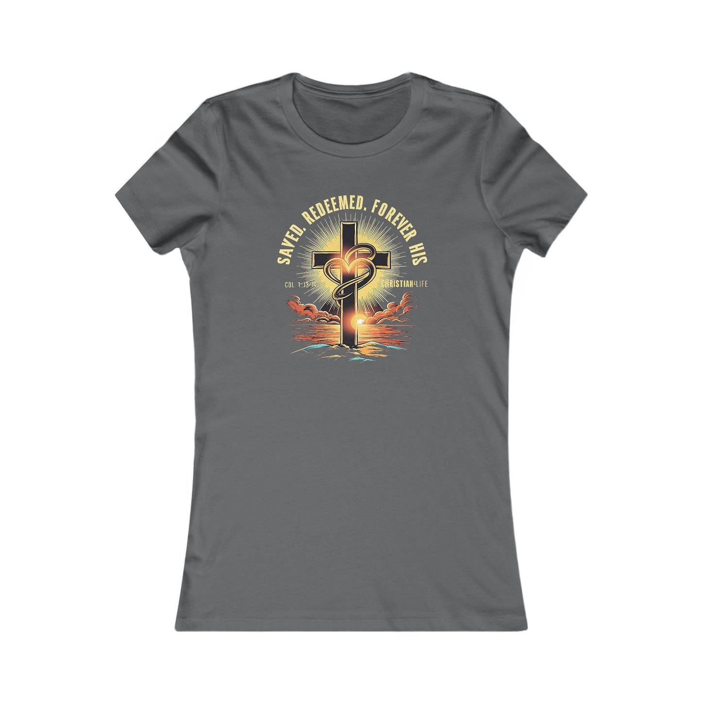 Women’s ’Saved Redeemed Forever His’ inspirational style Christian t-shirt - S / Asphalt - T-Shirt