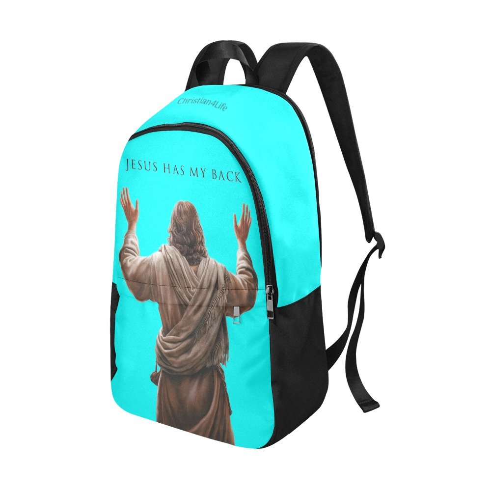 "Jesus Has My Back" Christian Backpack-Black Side Accent (Choose Green or Blue shades)