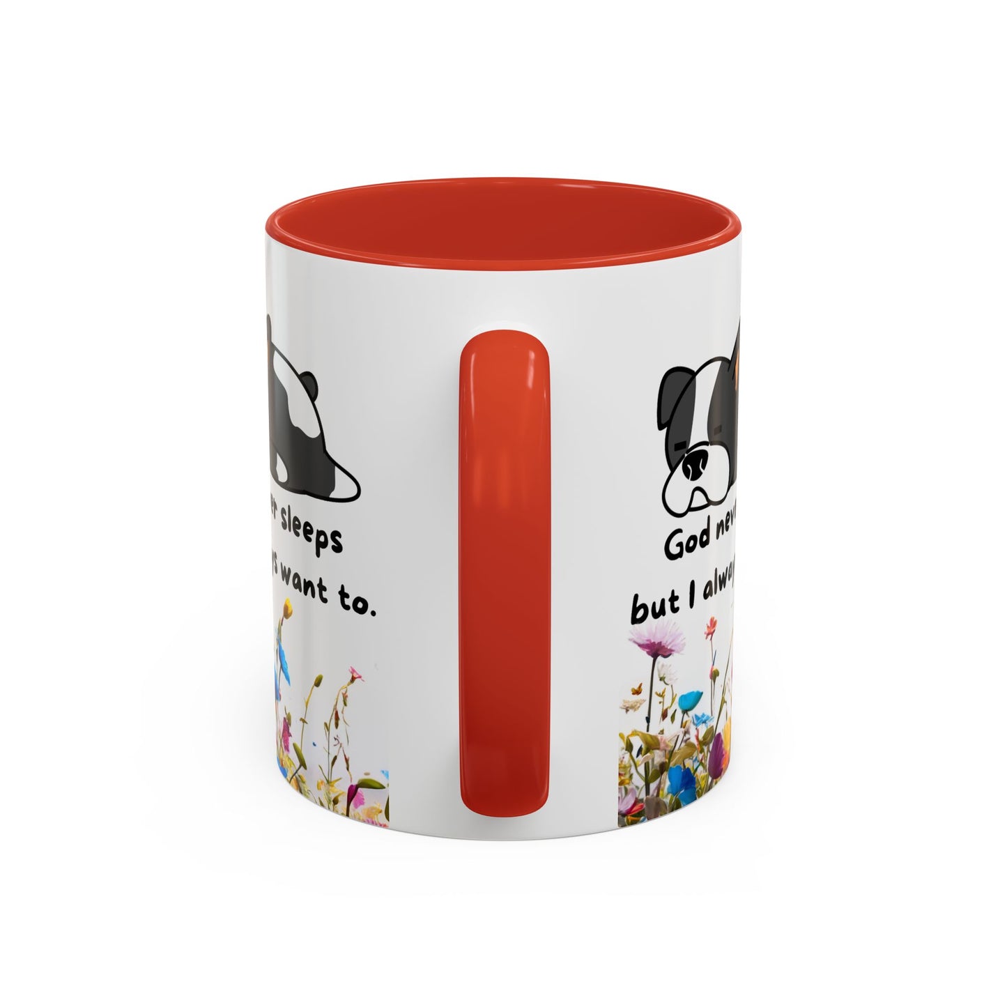 Christian 11oz and 15oz Accent Coffee Mug ’God never sleeps’ (with flowers) - Mug