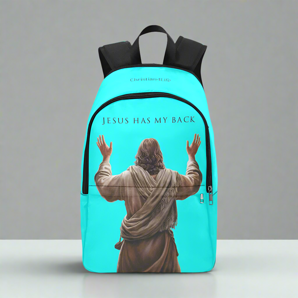 "Jesus Has My Back" design Christian Backpack (Choose Blue Shade)