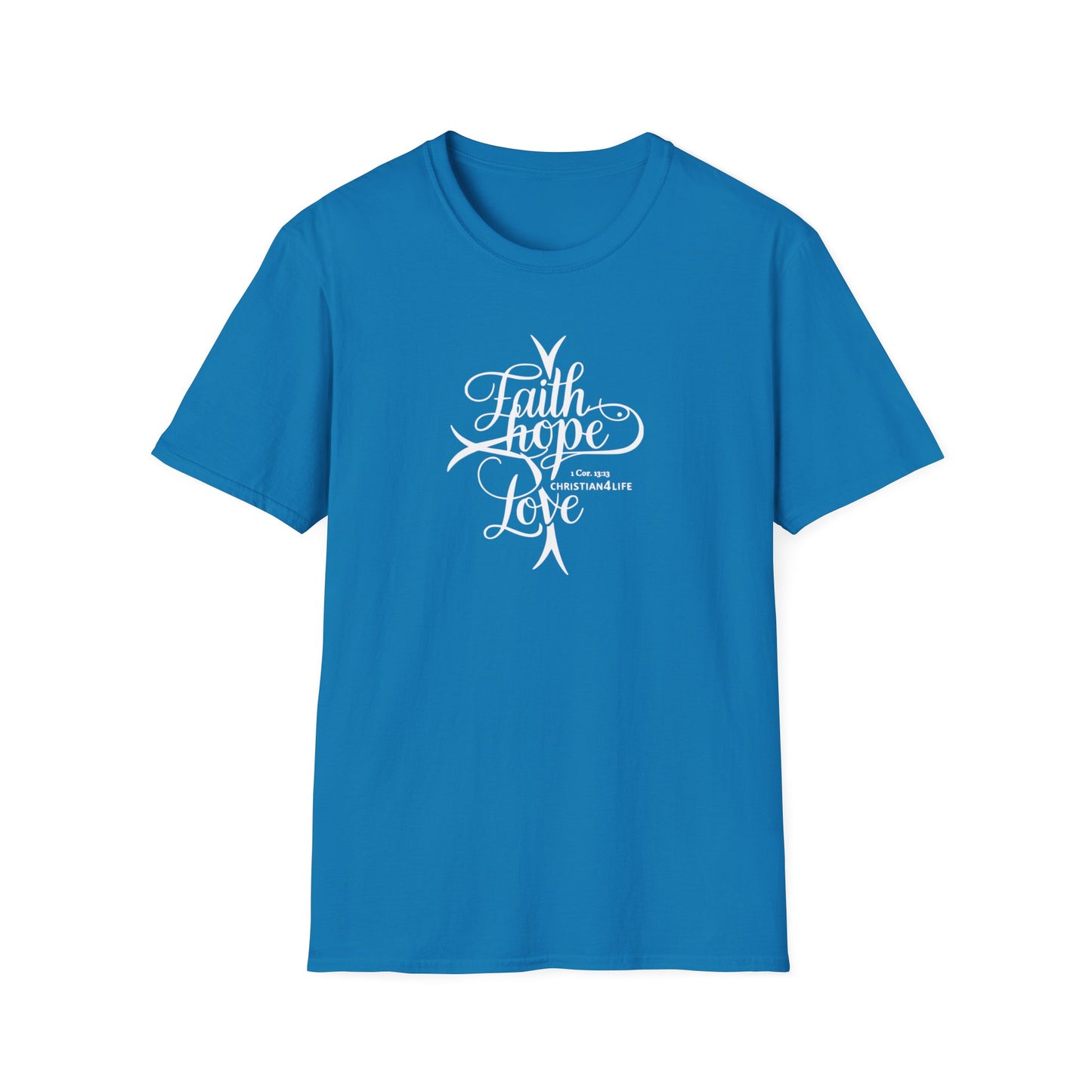 ’Faith Hope Love’ Unisex Christian Cotton Softstyle T-Shirt - Sapphire / S - T-Shirt