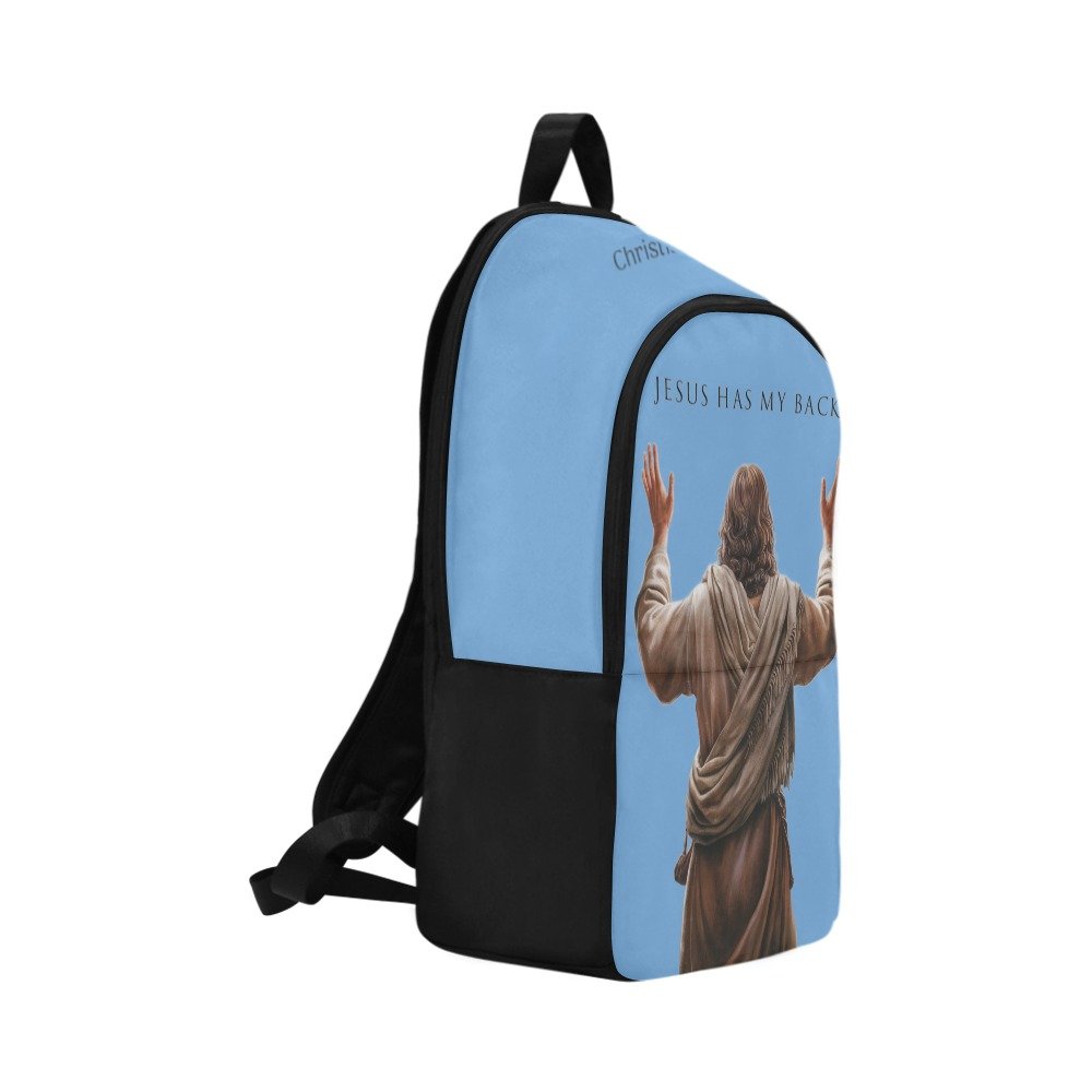 "Jesus Has My Back" Christian Backpack-Black Side Accent (Choose Green or Blue shades)