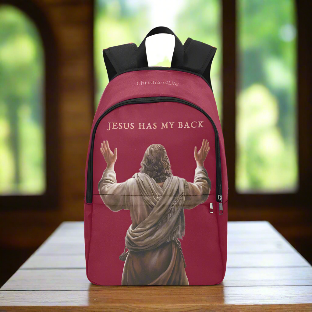 "Jesus Has My Back" Christian Backpack (Choose Red Shade)